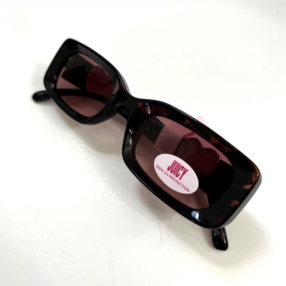 Juicy Couture Slim Rectangle Sunglasses Tortoise Shell Heart Pink Love NWT Brown main image 6